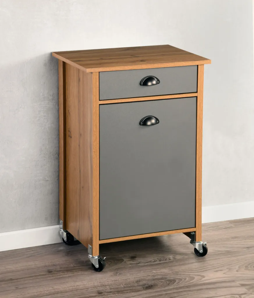 Meuble cuisine avec 2 poubelles intégrées et tiroir chêne gris 79cm - 7