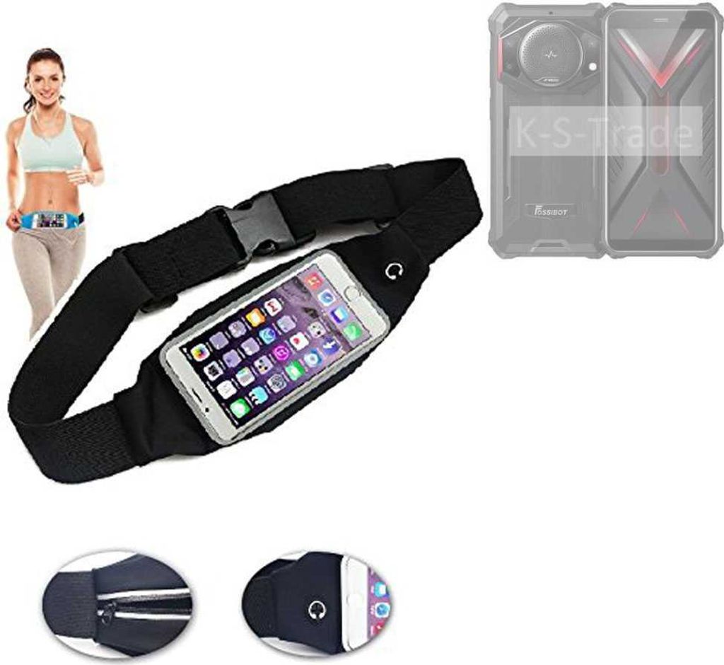 K-S-Trade Jogging-Armband kompatibel mit FOSSiBOT F101 Gürteltasche Umhängetasche Bauchtasche schwarz Sport Running Jogging Fitness Laufen Exercise