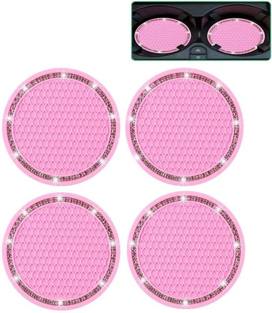 Porte-gobelet voiture rose antidérapant et imperméable - Lot de 4 pcs