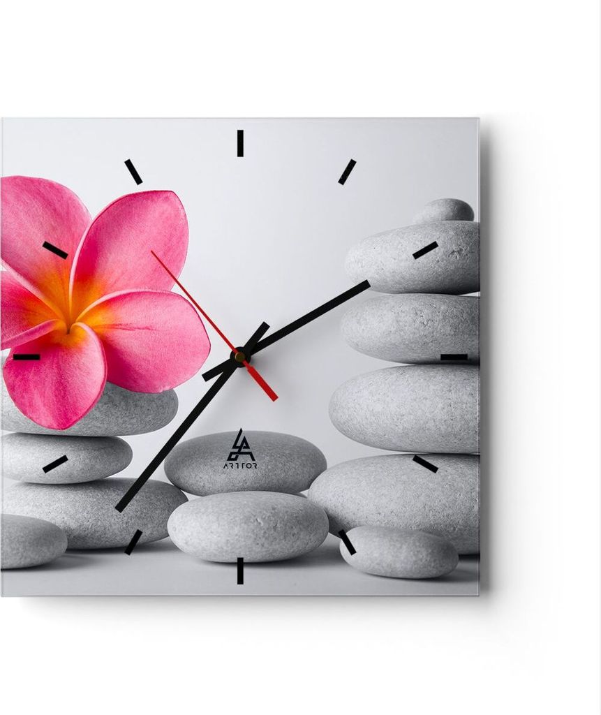 Wanduhr - Quadrat - Glasuhr - Spa buddhismus ruhig blume - 30x30cm - Schleichendes Uhrwerk - Lautlos - zum Aufhängen bereit - Dekoration Modern - ...