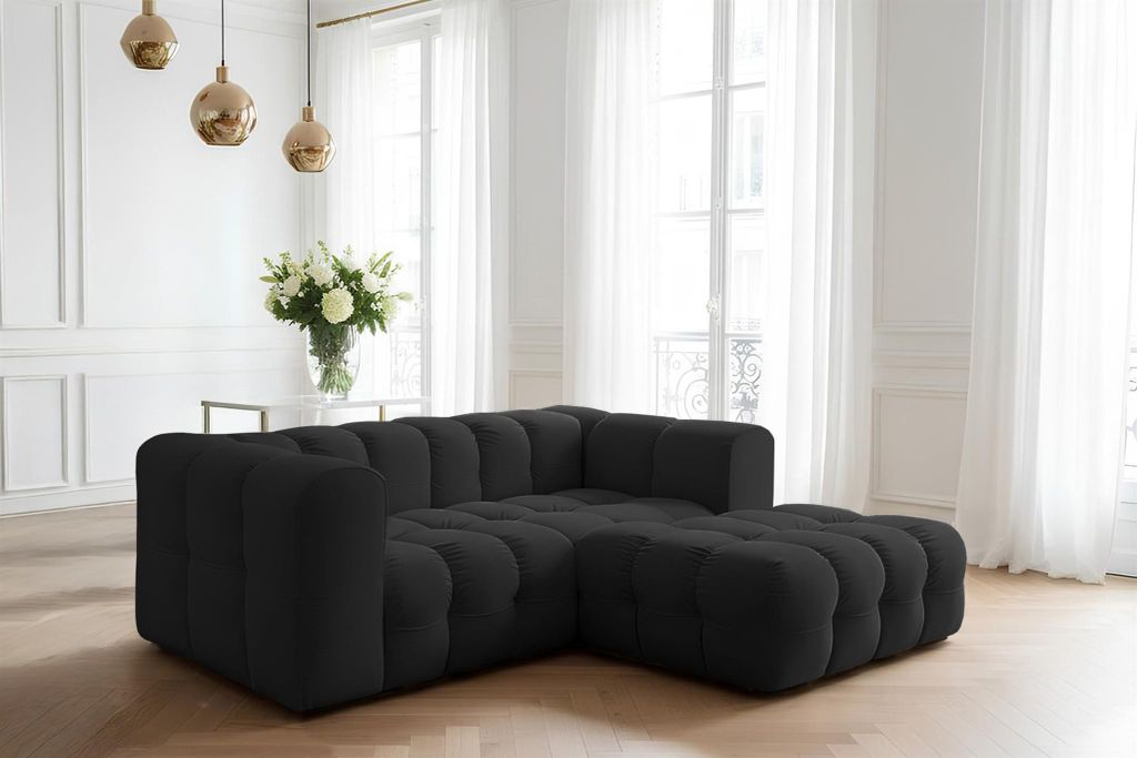 Ecksofa Designersofa SOLVIE XS in Stoff Tiffani Schwarz Ottomane Rechts