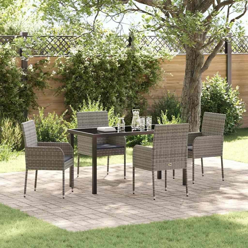 Maison Exclusive - Garten Essgruppe mit Kissen 5 pcs Grau Poly-Rattan