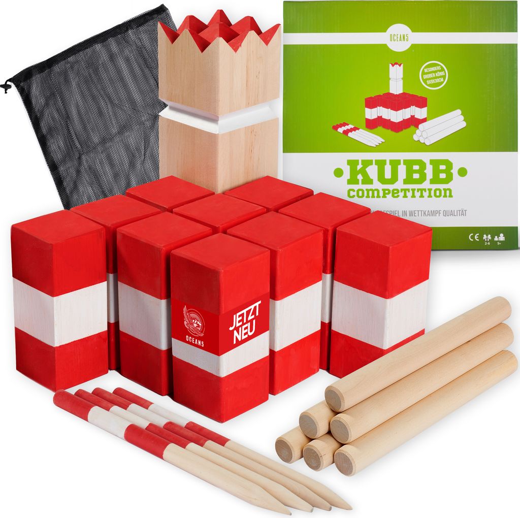 Ocean 5 Original Kubb Competition XXL | Wikinger Spiel, Holz - Birke | Premium Holzspiel aus Massivholz | Outdoor Schwedenschach für Kinder und Er...