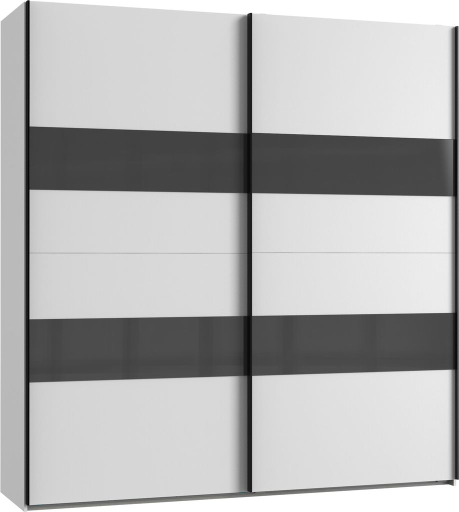 Kleiderschrank "Altona2" aus Spanplatte in Weiß mit 2 Türen und 4 Einlegeböden. Abmessungen (B/H/T) 225x236x65 cm