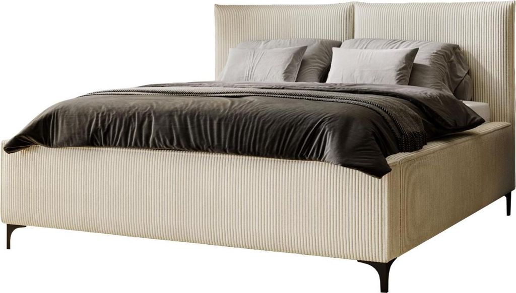 MIRJAN24 Polsterbett Leon Cord, Doppelbett mit Bettkasten, Ehebett, Gasdruckfeder, Lattenrost (Farbe: Poso 100, Größe: 180x200 cm)