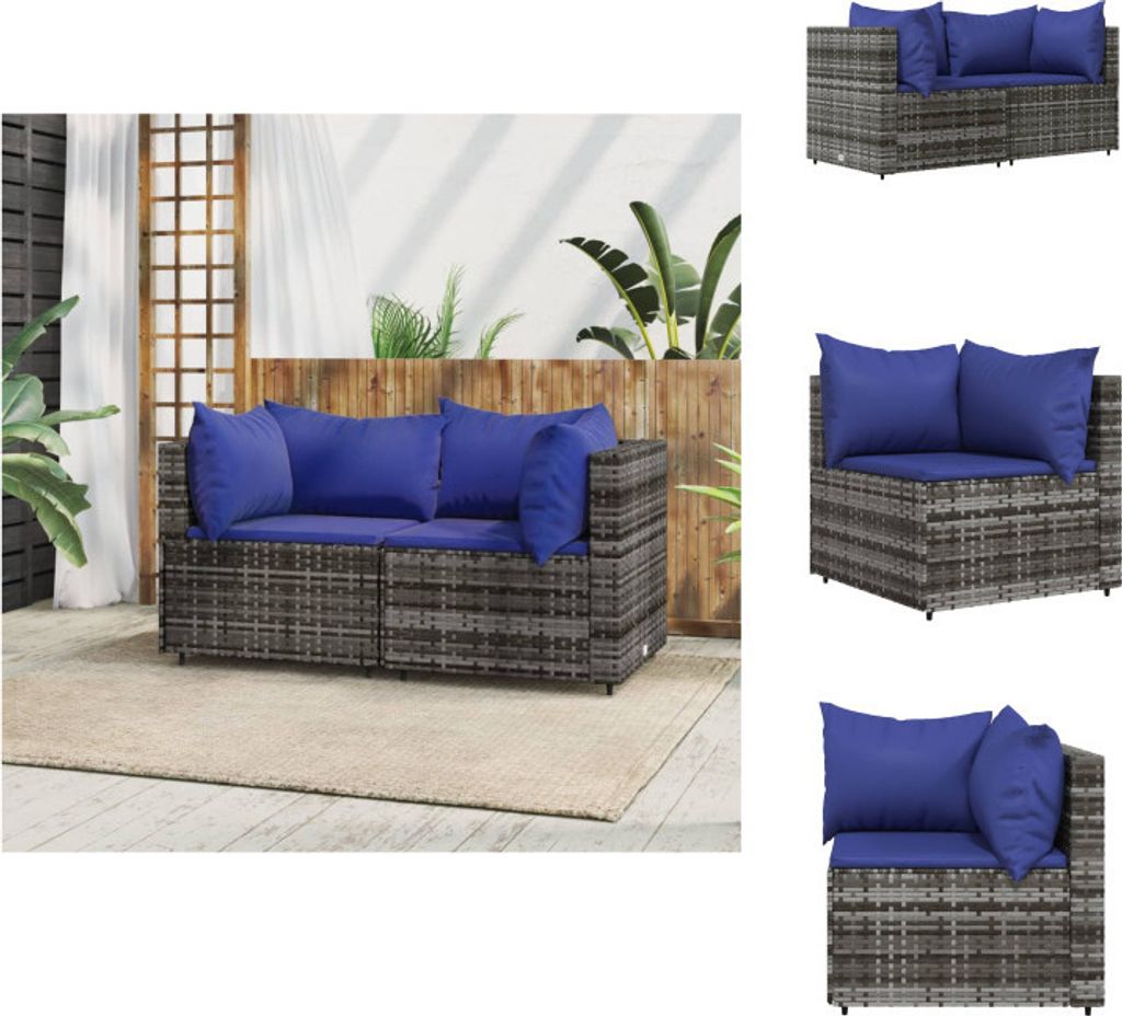 vidaXL Garten-Ecksofas mit Kissen 2 Stk. Grau Poly Rattan - Gartensofas