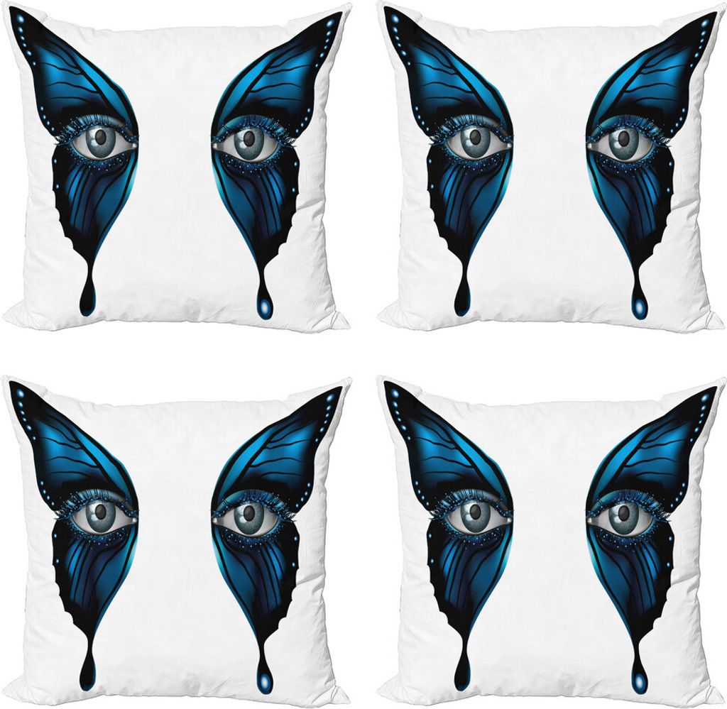 ABAKUHAUS Auge Kissenbezug Set (4 Stück), Realistische weibliche Schmetterling, Moderner Doppelseitiger Digitaldruck, 45 cm x 45 cm, Blau Schwarz ...