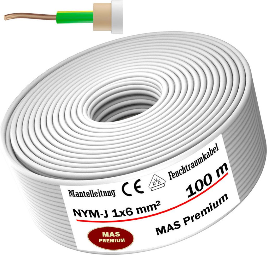 100m Feuchtraumkabel Stromkabel Mantelleitung NYM-J 1x6 mm² Elektrokabel