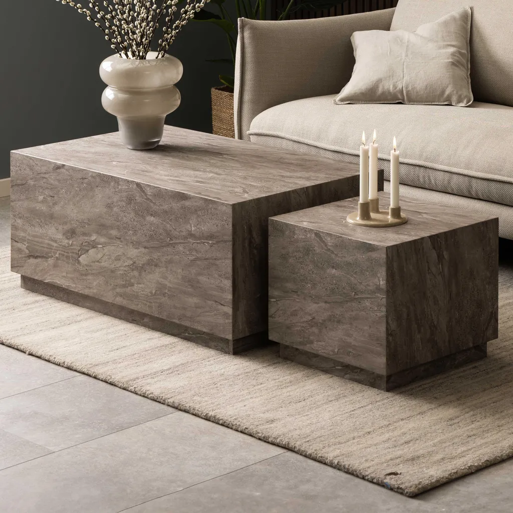 Dice table basse jeu de 2 pcs en marbre gris véritable au design chic - 9