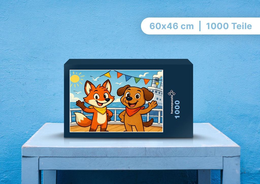 hansepuzzle 111646 - Finn und Wuff Puzzle, 1000 Teile, Kinder, 60,0 x 46,0cm mit hochwertiger Aufbewahrung, Kartonbox & Beutel