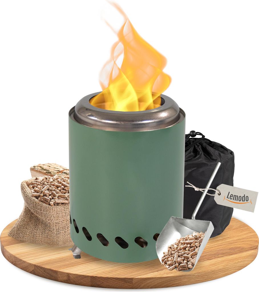 Tischkamin grün für Holzpellets, rauchfreies Tischfeuer, Feuerstelle