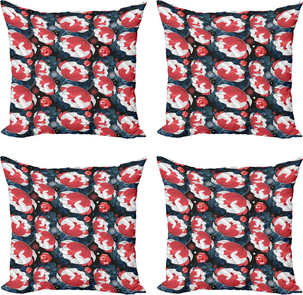 ABAKUHAUS Blumen Kissenbezug Set (4 Stück), Blumen und Strudel auf Dunkelheit, Moderner Doppelseitiger Digitaldruck, 40 cm x 40 cm, Koksgraue Mult...