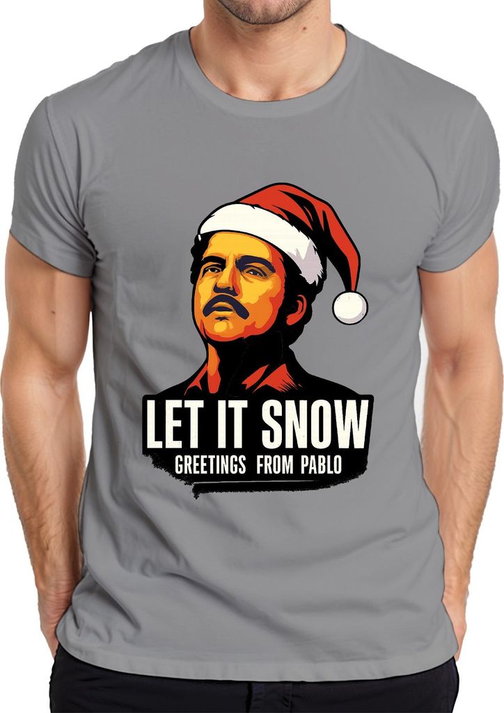 LET IT SNOW Weihnachten Santa Geschenk Pablo Wichtelgeschenk Herren T-Shirt, Grau, L
