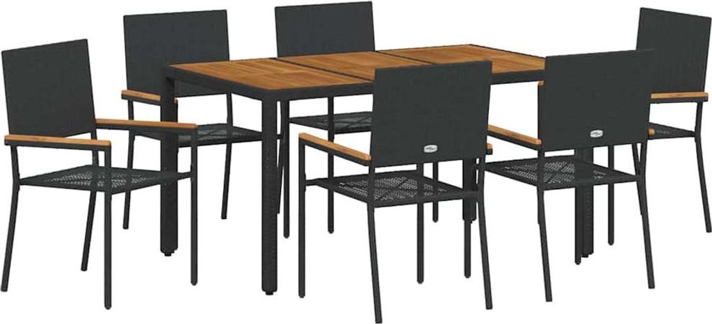 vidaXL Garten Essgruppe 7 pcs Schwarz Poly-Rattan