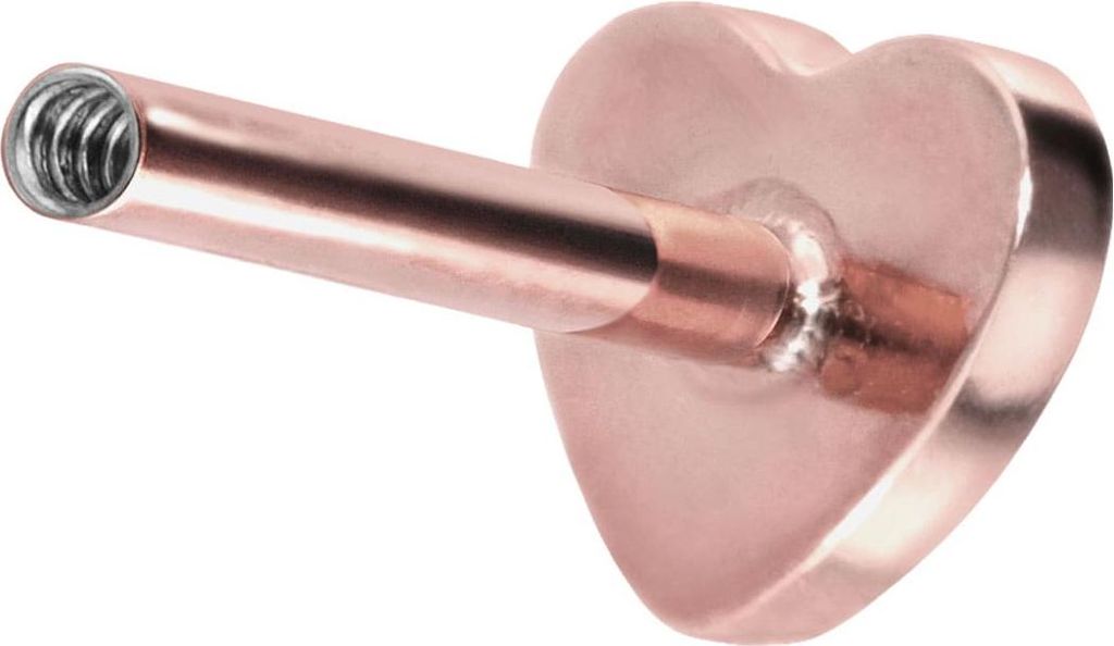 Ohrpiercing, Nasenpiercing Titan Labret mit Innengewinde ohne Kugel HERZ RoséGold Stablänge: 10mm | Stabstärke: 1mm