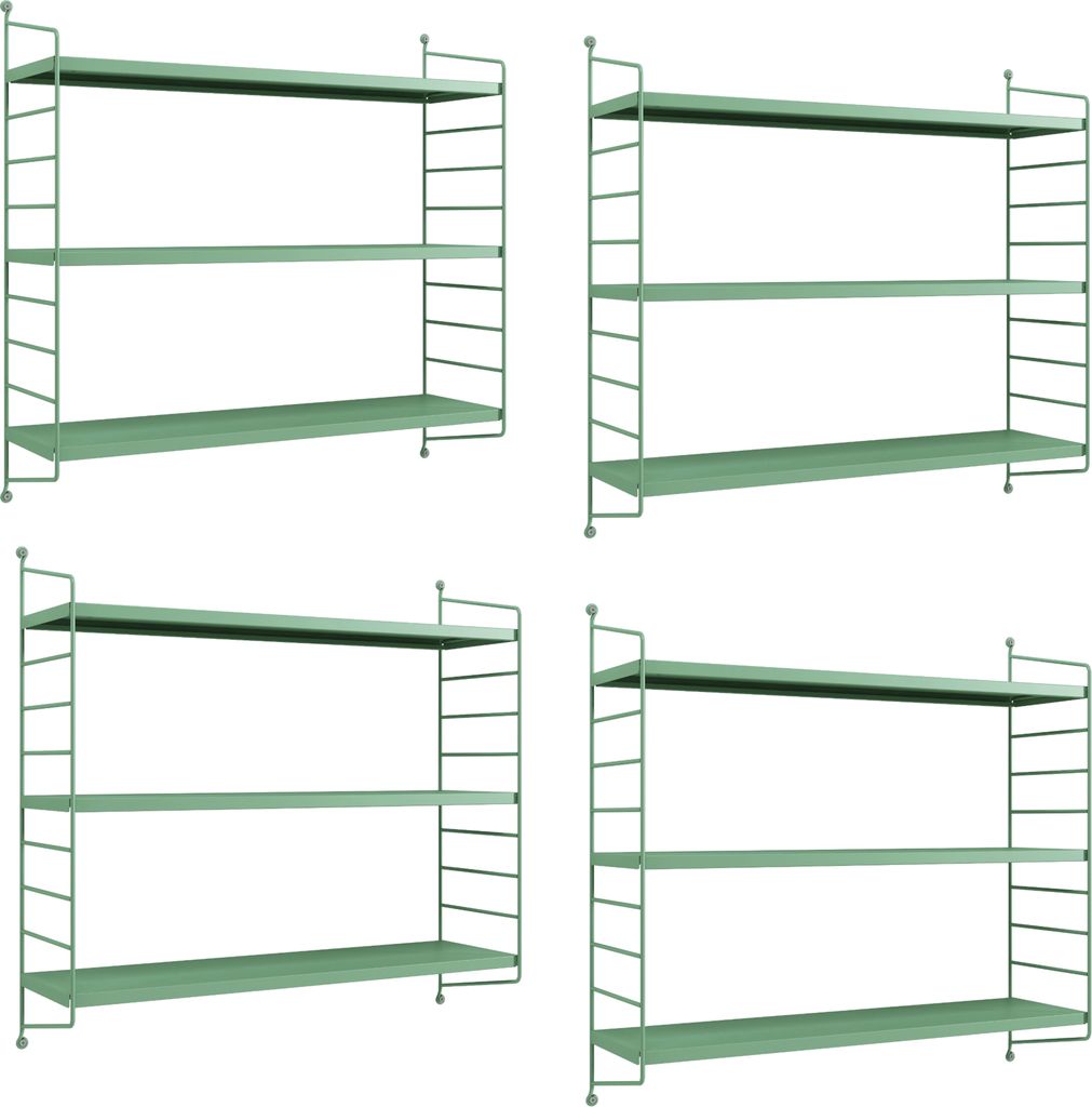 Modulares Wandregal ’Strängnäs’ 4er Set Stahl 50 x 60 x 15 cm Pastellgrün