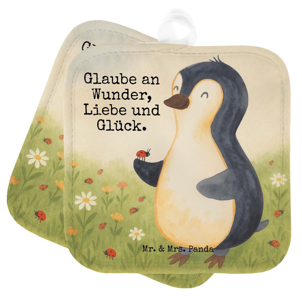 Mr. & Mrs. Panda Topflappen Pinguin Marienkäfer Design - Weiß - Geschenk, Wunder, Topflappenset, Kleine, Liebe, topfhalter, Set, Aufmerksam, Ping...