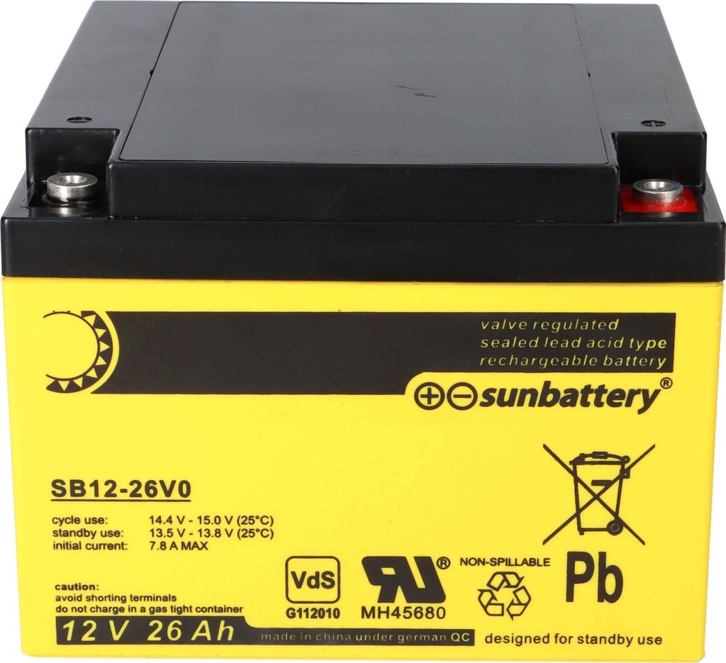 SUN Battery SB12-26V0 AGM Akku 12V 26Ah Blei-Akku mit VDS