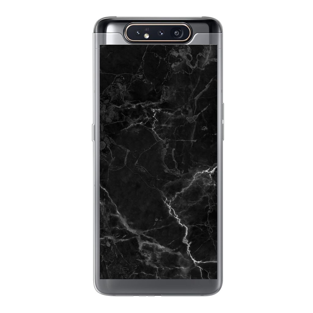 MuchoWow Handyhülle Schutzhülle Hülle für Samsung Galaxy A80 Marmor - Schwarz - Weiß - Textur - Marmoroptik Silikon Softcase Handy Hülle - ...