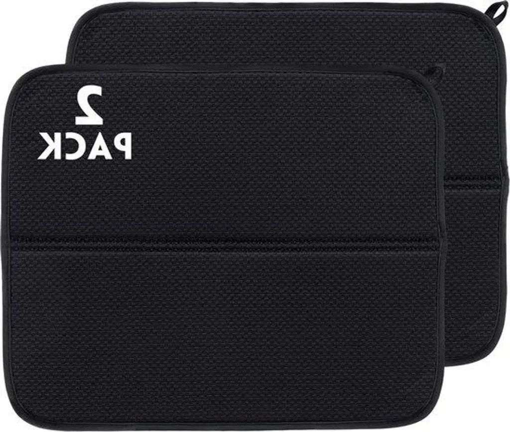 Lot de 2 Tapis de Séchage Cuisine en Microfibre Noir 46 x 41 cm