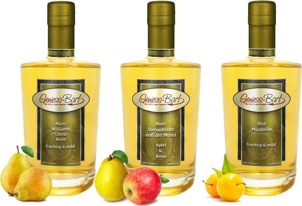 Obstler Trio 3x0,5L Alter Williams Mirabelle Streuobstler Fruchtig & sehr mild! 40% Vol.