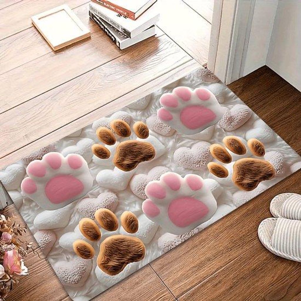 Sofa- en kattenmat met roze en bruin pluche design, flanel, wasbaar, voor woonkamer, slaapkamer, kantoor.