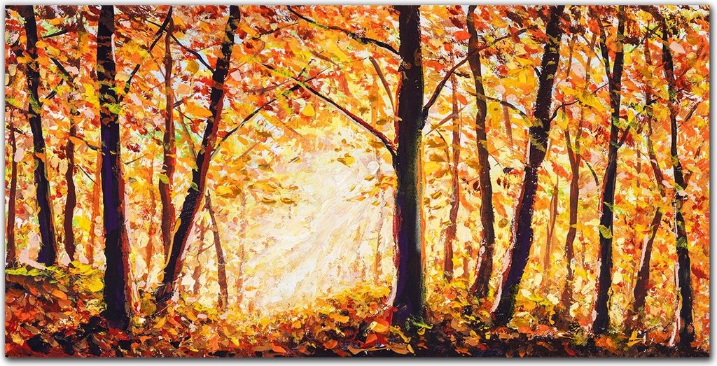 Coloray Bild aus Leinwand 120x60 Leinwand Dekoration - Blätter Wald Herbst