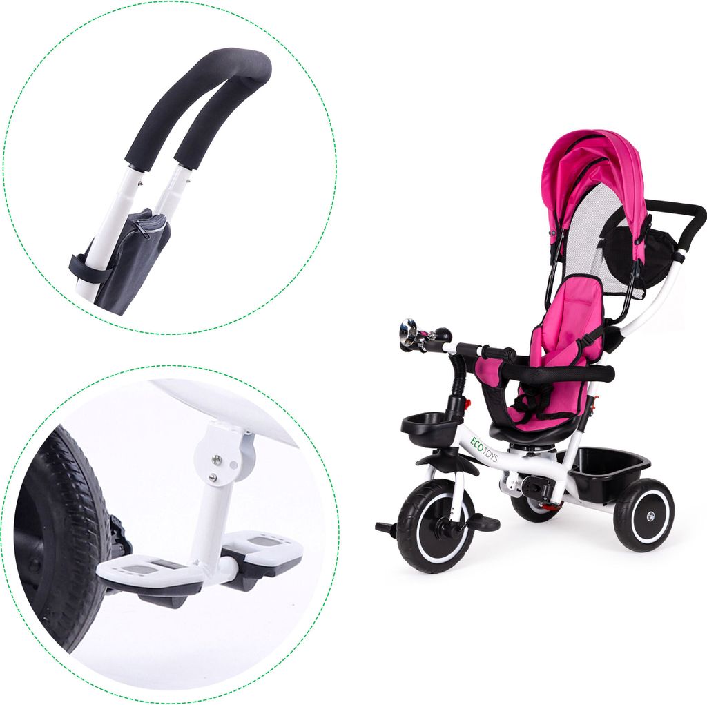 Tříkolka tříkolka otočná sedačka Růžová Ecotoys Obrázek produktu 5