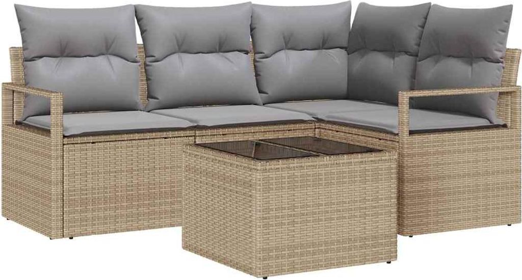 vidaXL Sofa Set mit Kissen 5 pcs Beige und Hellgrau Poly-Rattan
