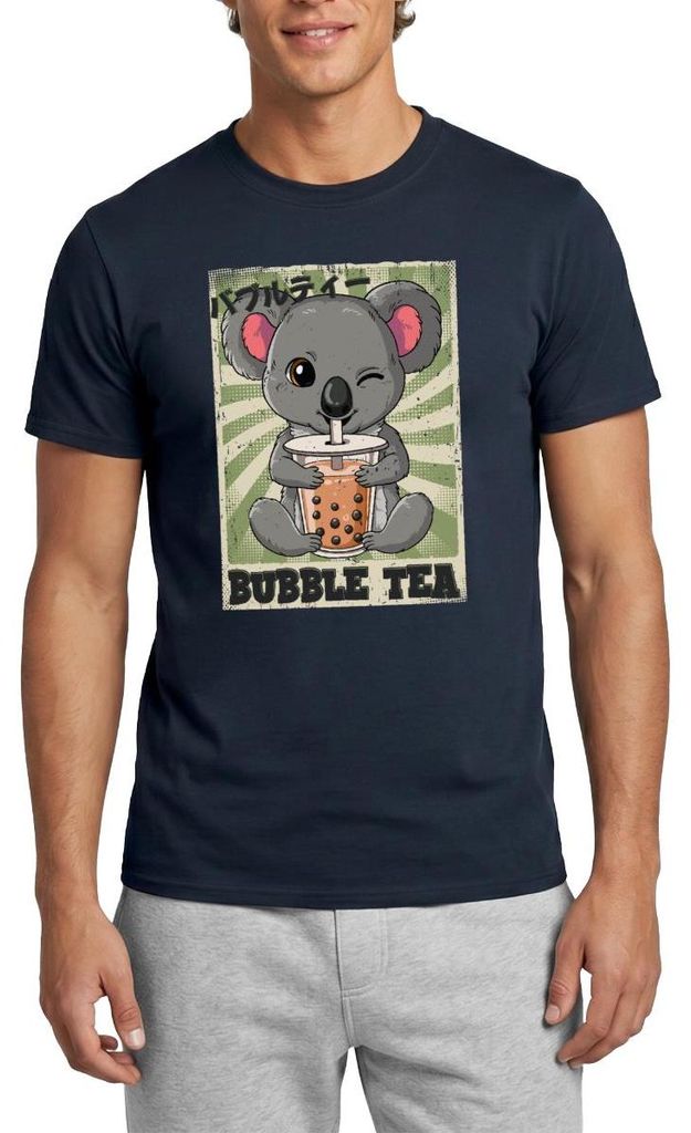 Spreadshirt Bubble Tea Koala Japanisch Retro Flair Männer T-Shirt, 3XL, Navy