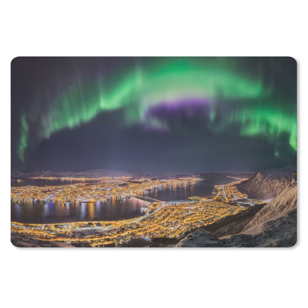 MuchoWow® Mauspad Mousepad Nordlichter - Grün - Lila - Produktbild 