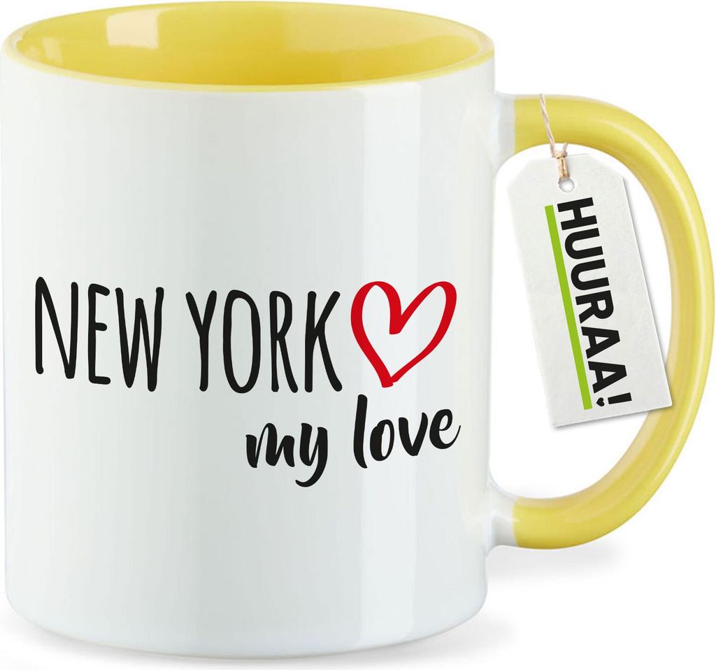 Huuraa Kaffeetasse New York my love 330ml Gelb Keramik Kaffeebecher Geschenkidee