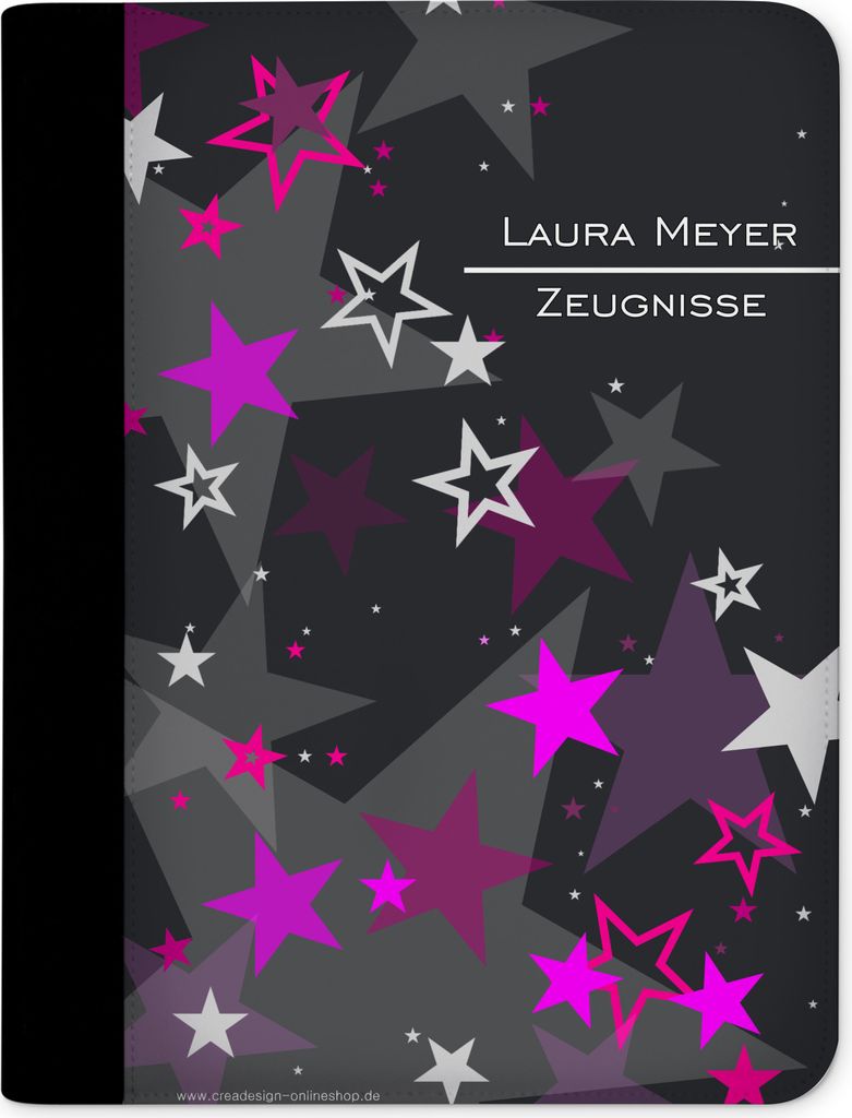Zeugnismappe, Dokumentenmappe, Ordner A4, Sterne Rosa