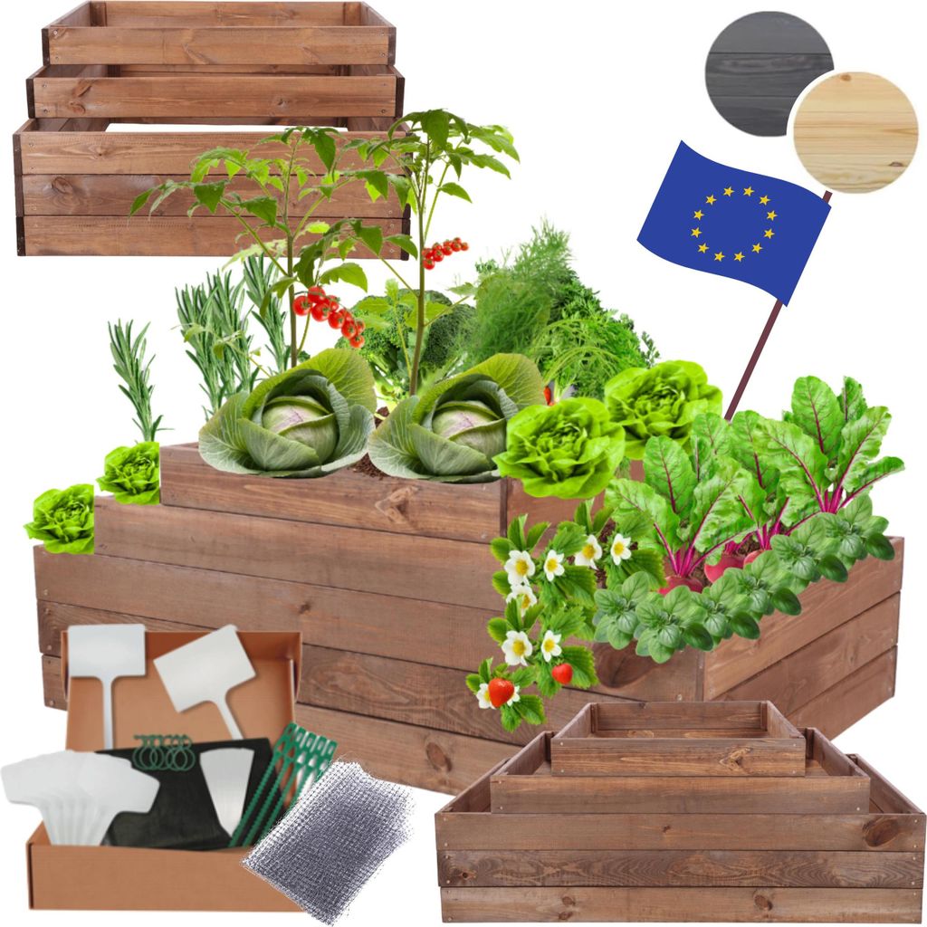 MODO24 Hochbeet Holz, Pflanzkasten, Massivholz, Kiefer, Kräuterbeet, Blumenkasten, Garten, Terrasse, 45x117x60 cm, Braun, ZP09