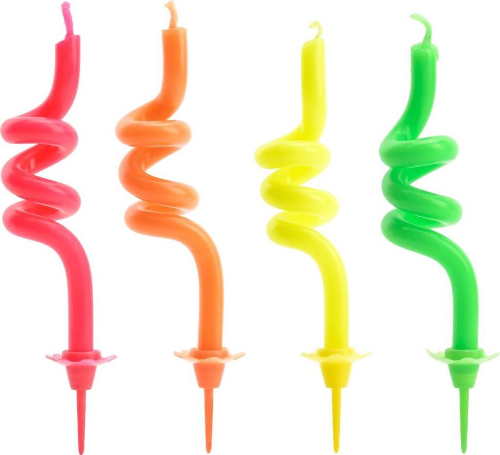 Gedrehte Geburtstagskerzen, Mix, 8cm (1 Packung / 4 Stück)