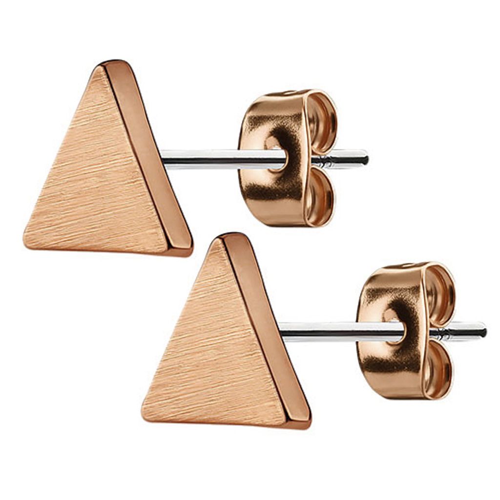 Taffstyle Damen Ohrstecker Edelstahl Ohrringe Platte Dreieck Matt Geburstet Geometrisch Minimalistisch Rosegold
