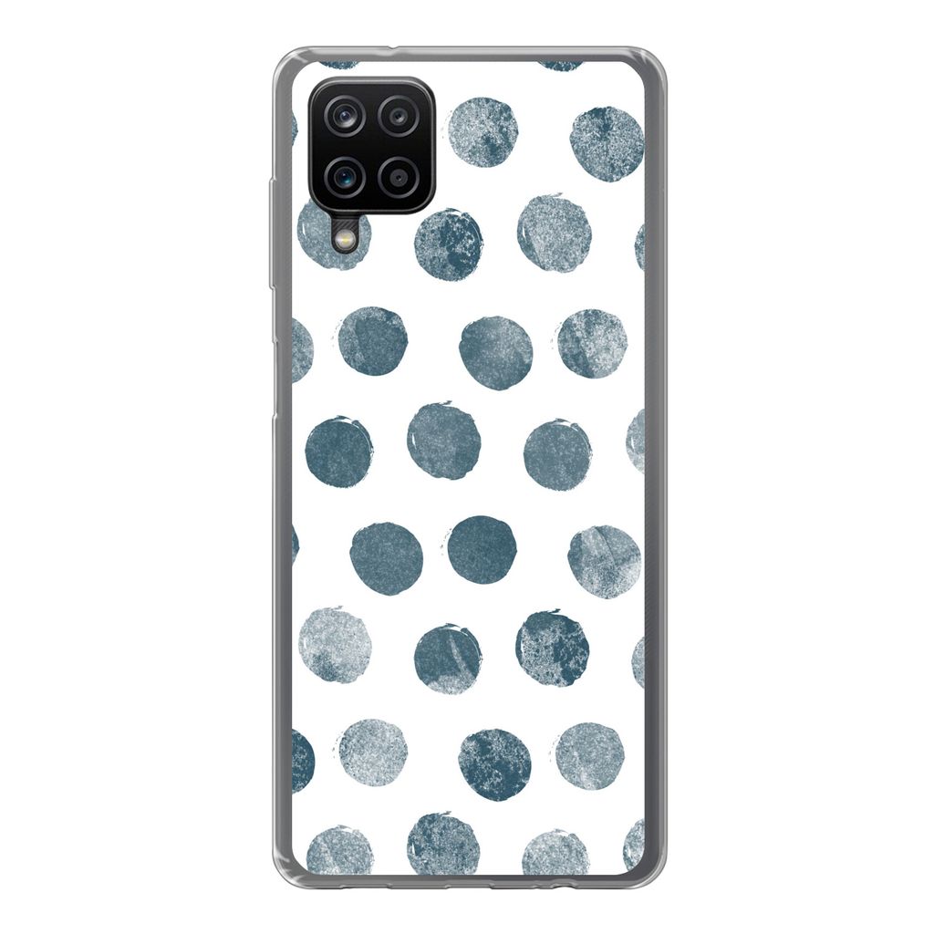 MuchoWow Handyhülle Schutzhülle Hülle für Samsung Galaxy A12 Polka dots - Grau - Weiß Silikon Softcase Handy Hülle - Bild