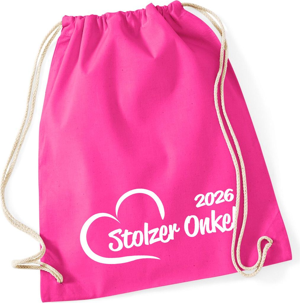Huuraa Turnbeutel Stolzer Onkel 2026 Herz 12 Liter Fuchsia Baumwolle Rucksack Geschenkidee