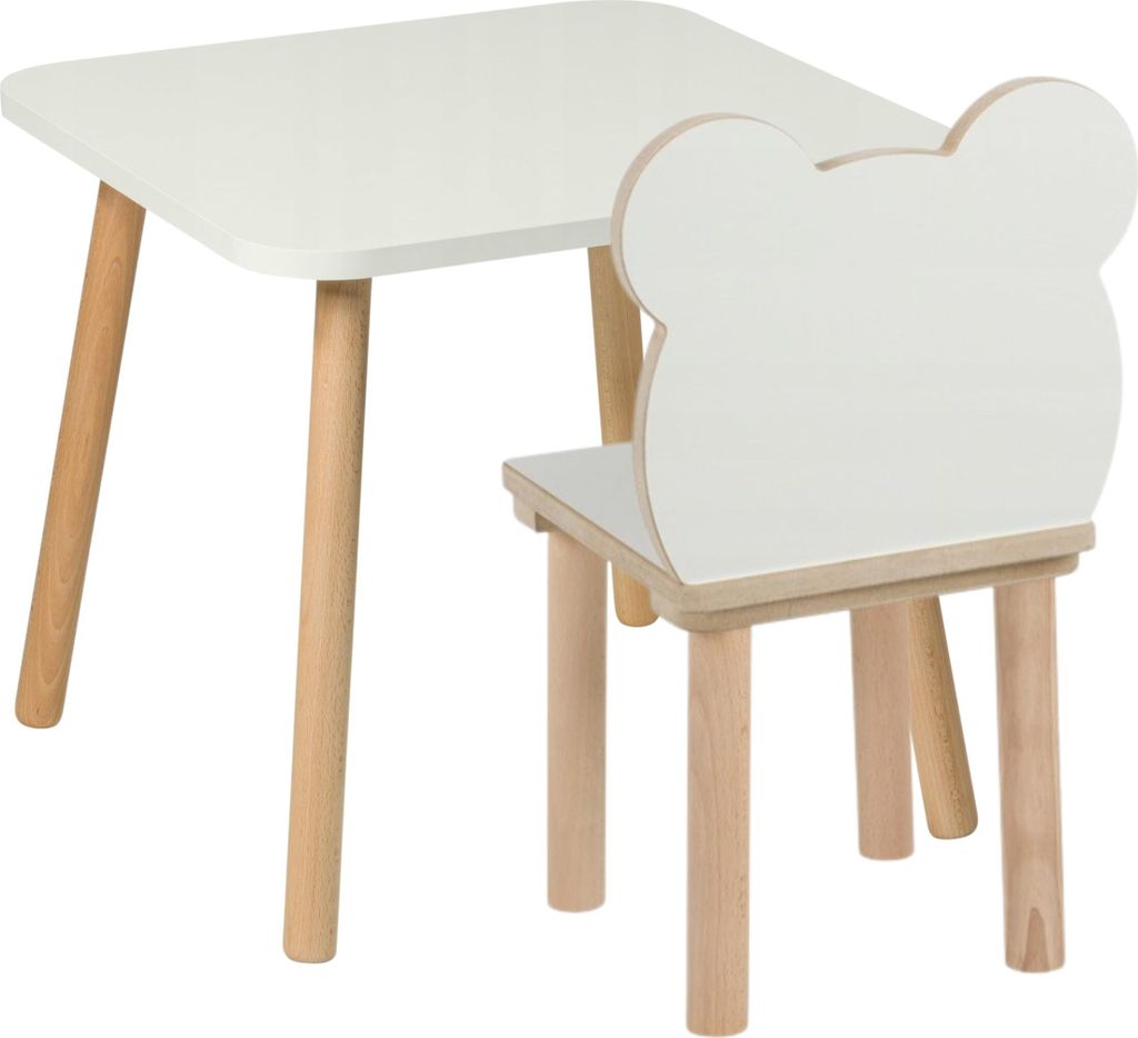 PlayPals Furniture Kindertisch mit Stühlen- Kinder Tisch Stuhl Set aus Holz, 50 x 50 cm- natürliche Sitzmöbel Holz für Kinder- Kinderstuhl-Set ...
