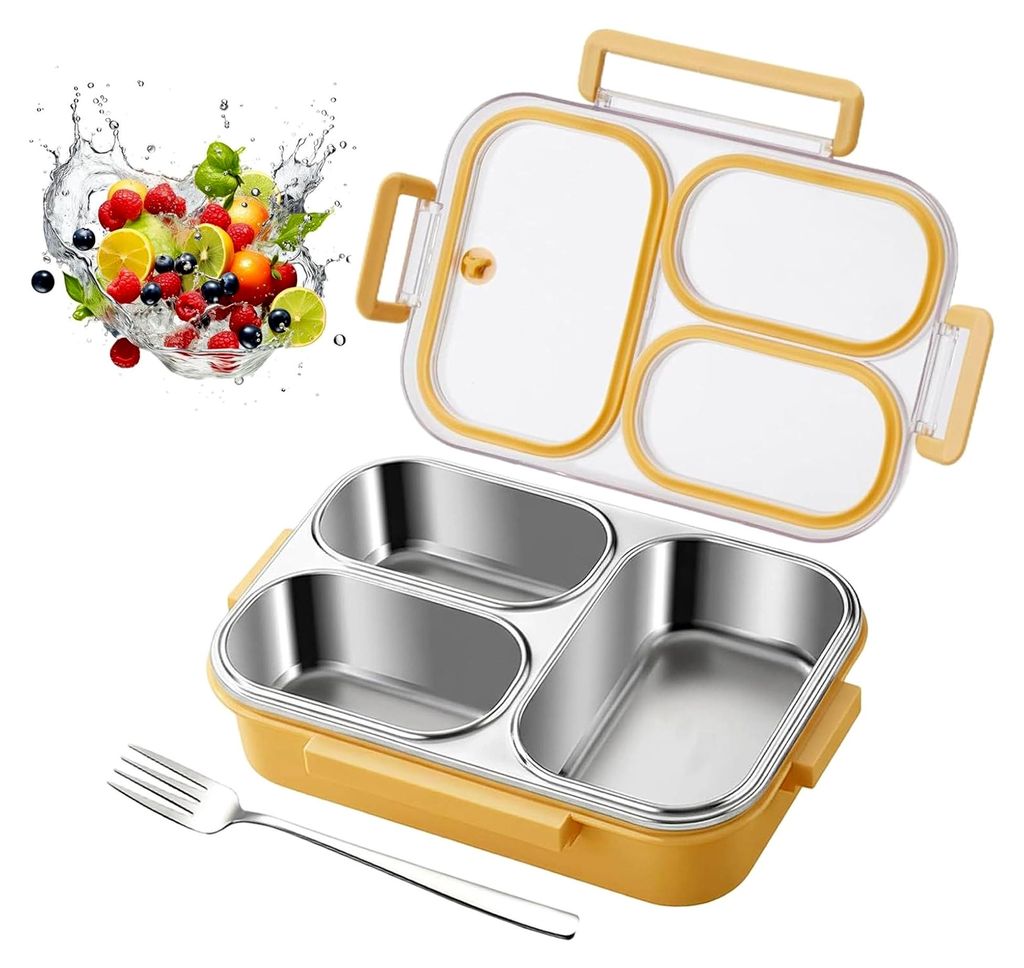 Bento Lunchbox für Erwachsene 1000ml Edelstahl Brotdose mit Fächern, inklusive Gabel, spülmaschinenfest für Schule, Büro und unterwegs