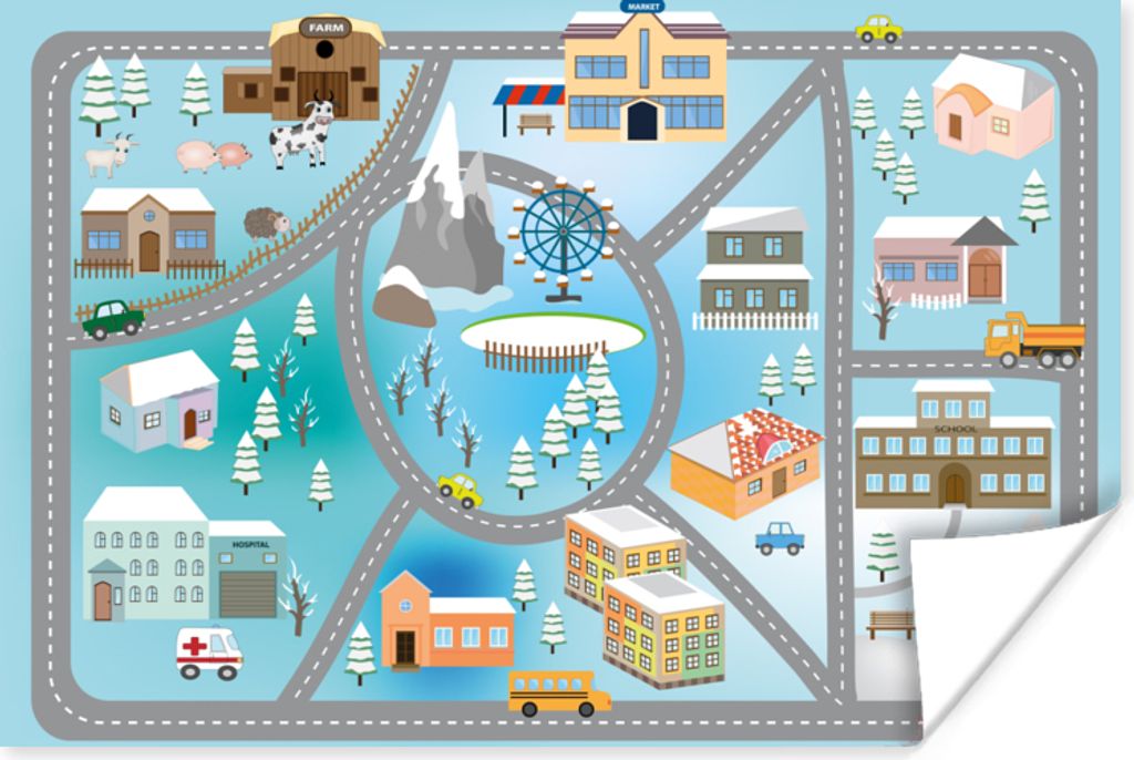 MuchoWow Poster Winter - Gebäude - Kinder - Auto 120x80 cm - Bilder