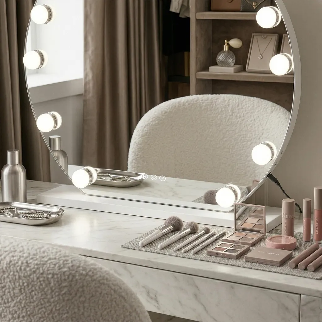 Miroir LED Rea Hollywood 50cm Blanc - Éclairage Uniforme et Design