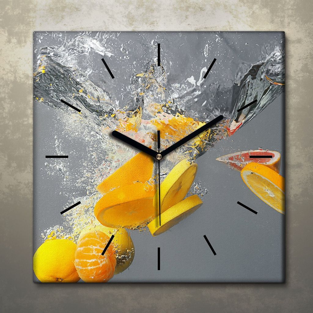 Wohnzimmer Leinwand Uhr Geräuschlos Küche 30x30 Farbige, Früchte, schwarze Zeiger