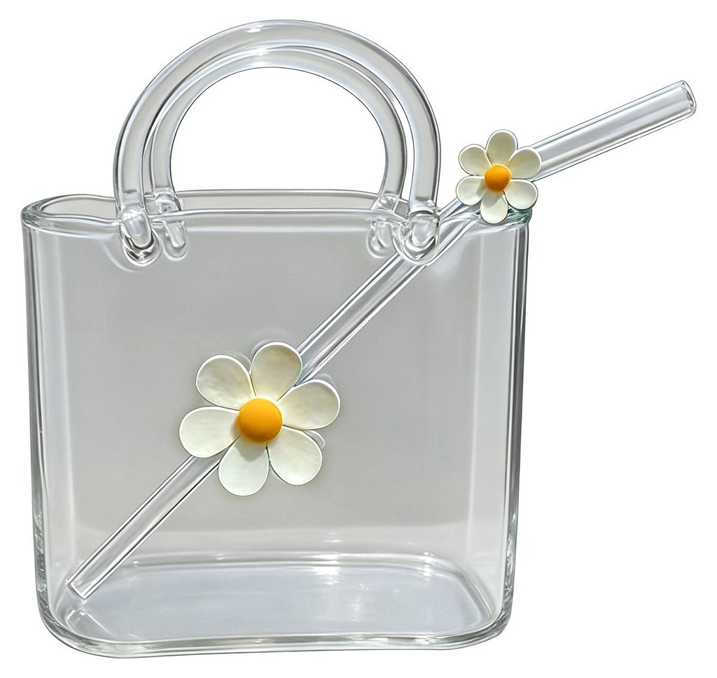 Handtaschenförmiger Glasbecher, 750 ml, durchsichtig, kreativer Tumbler für Saft, Cocktails, Eiskaffee, niedliche Glas-Handtasche, dekorative Fis...