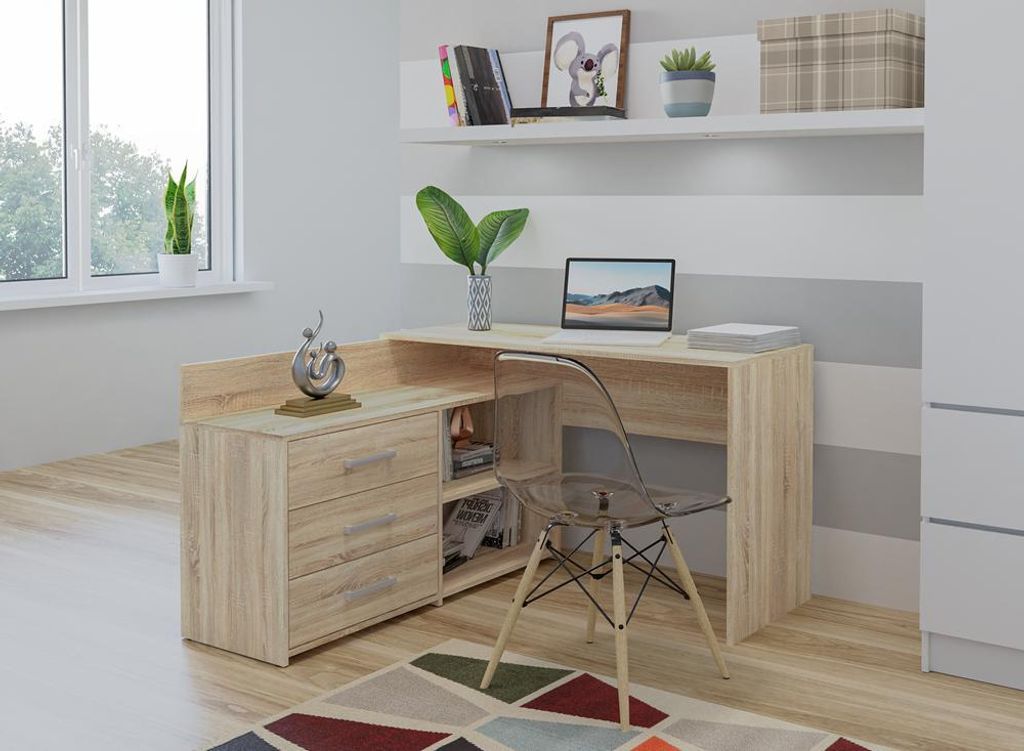 Funktionaler Eckschreibtisch DANY 120 cm mit 3 Schubladen und Stauraum