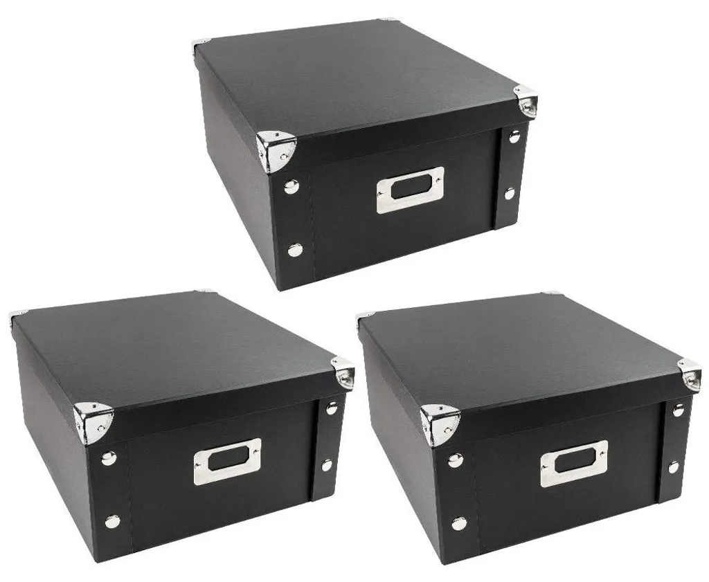 Lot de 3 boîtes de rangement pliables en carton et métal - Gris Anthracite