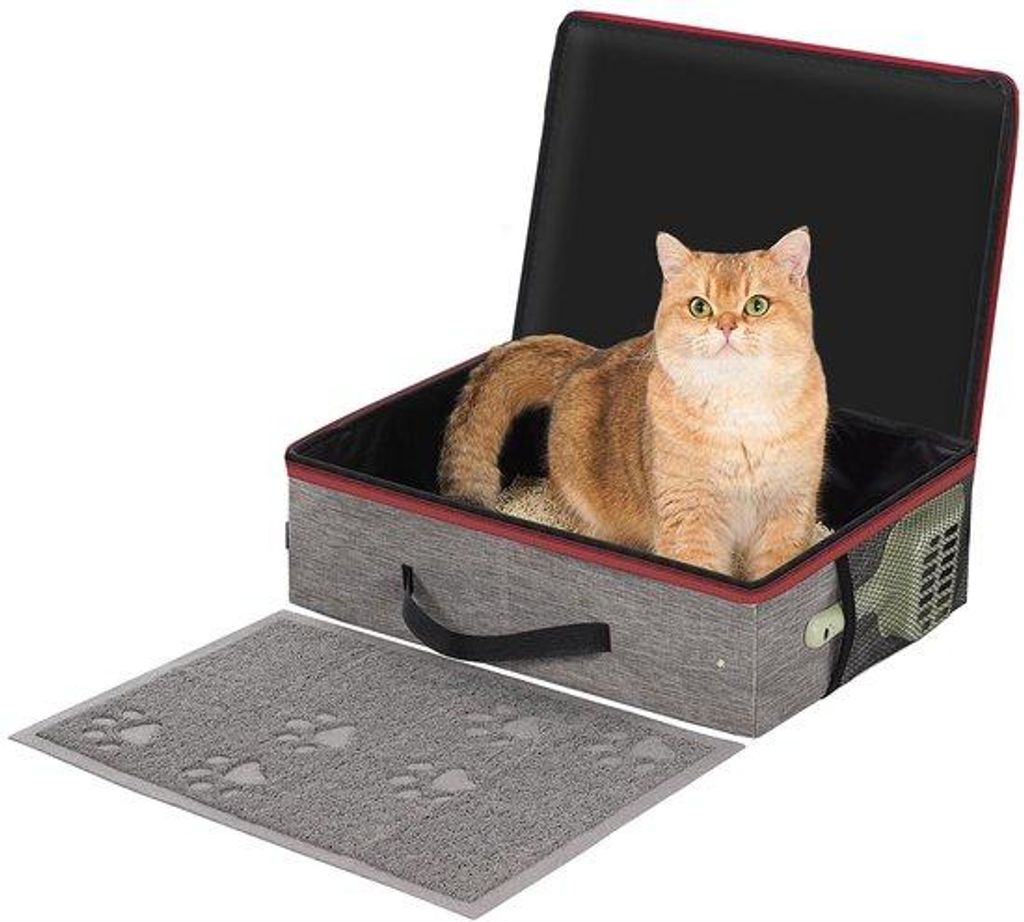 Leichtgewichtige Reise-Katzenkiste mit Verschlussdeckel + 1 Schaufel + 1 Matratze, wasserdicht und leicht zu transportieren