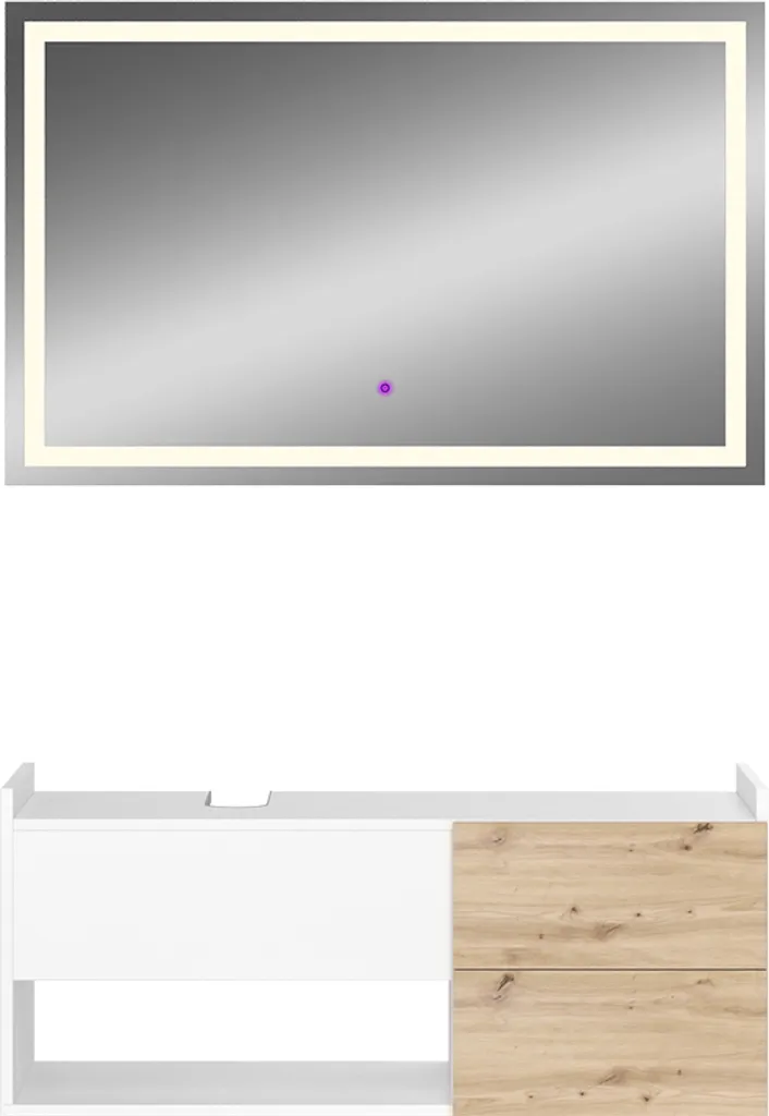 Meuble de salle de bain blanc avec miroir Vicco Alf pour rangement vasque