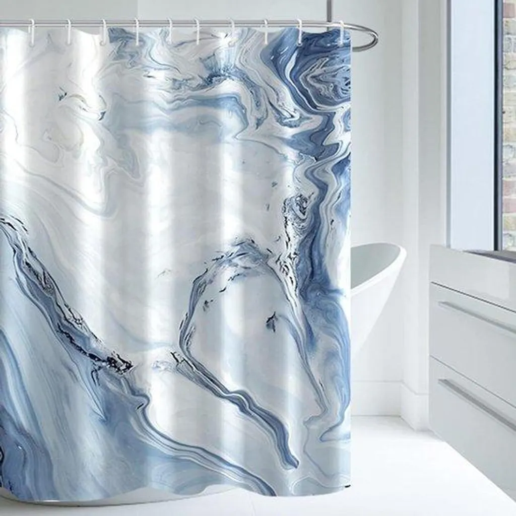 Rideau de douche textile aspect marbre bleu 183 cm pour salle de bain