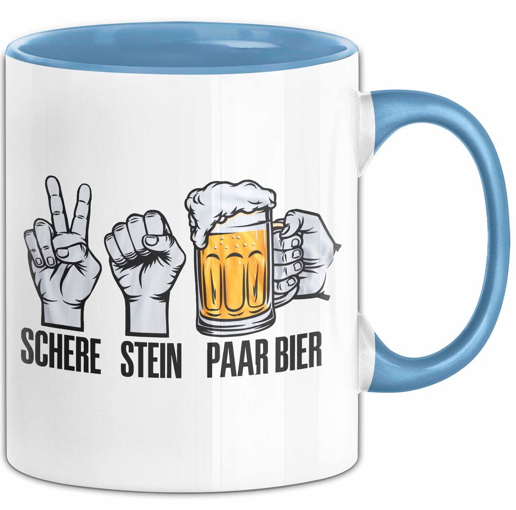 Bier Trinker Trinken Tasse Becher Geschenk Lustige Geschenkidee Spruch Schere Stein Paar Bier (Blau)